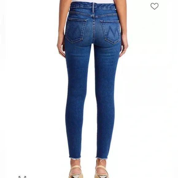 MOTHER The Looker Fray Skinny Ankle Jeans Medium Blue Denim Yakkity Yak - Picture 3 of 4